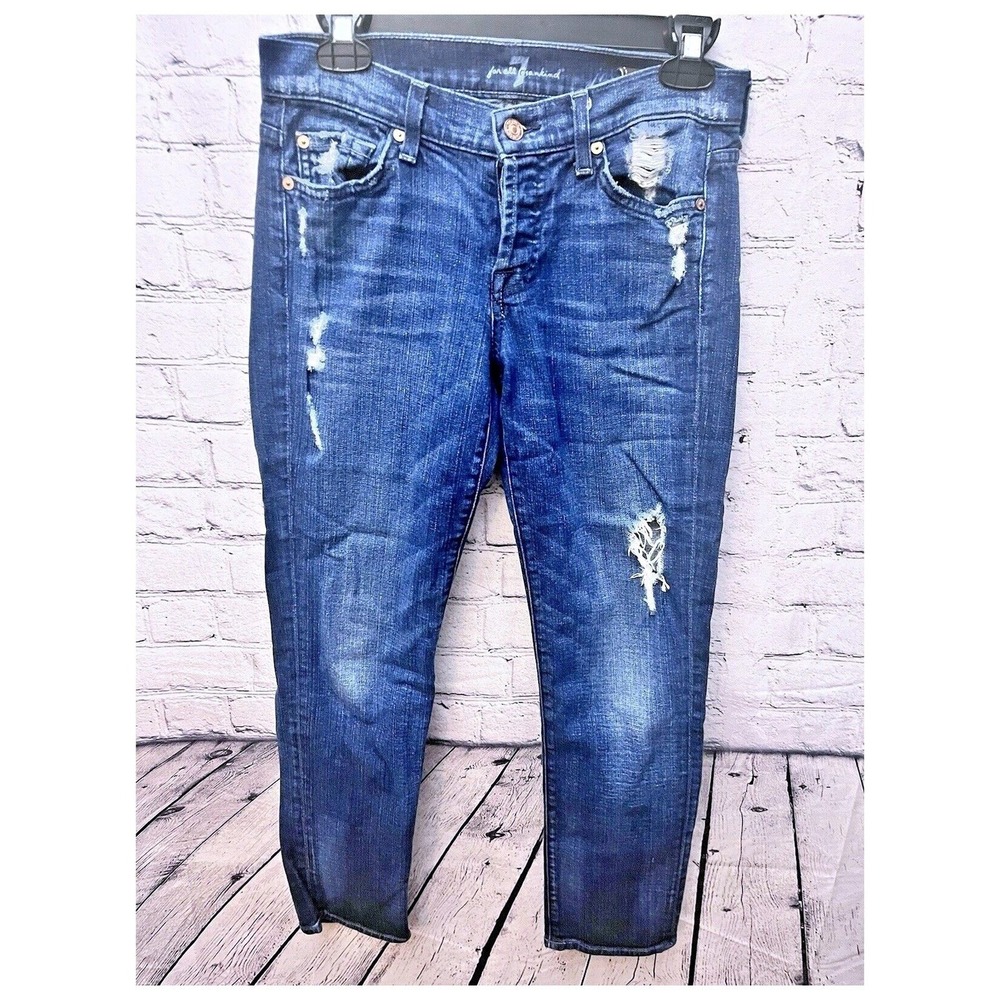 7 For All Mankind Josefina Skinny Boyfriend Jeans Women 24 Distressed